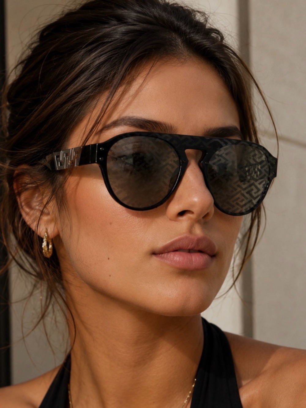 Versace Black Aviator Unisex Sunglasses